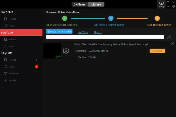 5KPlayer YouTube Downloader 600x400 
