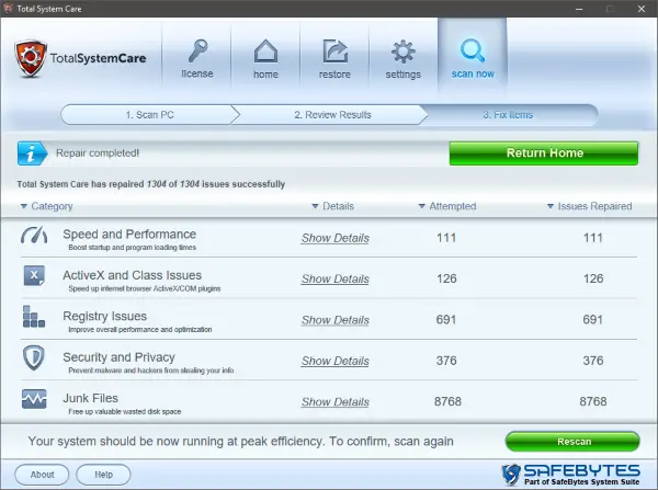 Total System Care optimizer windows