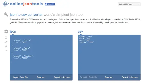 Online JSON Tools_CSV Converter