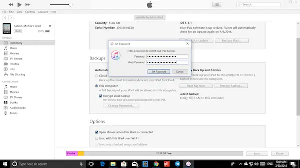 Recover forgotten iTunes Backup Password