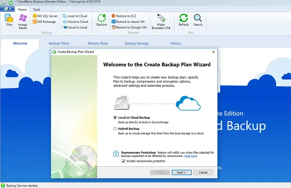 cloudberry backup will not start on server2016