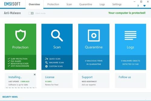 Emsisoft Anti-Malware offers 4-layered protection to Windows