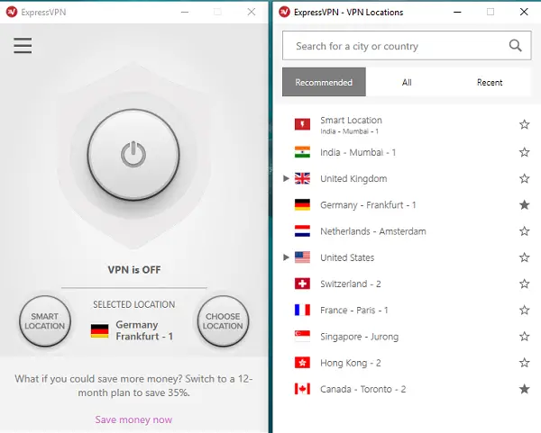 Express VPN Select Location