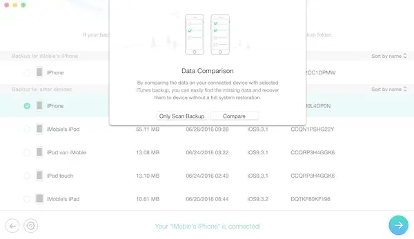 Compare Phone and iTunes Backup Data