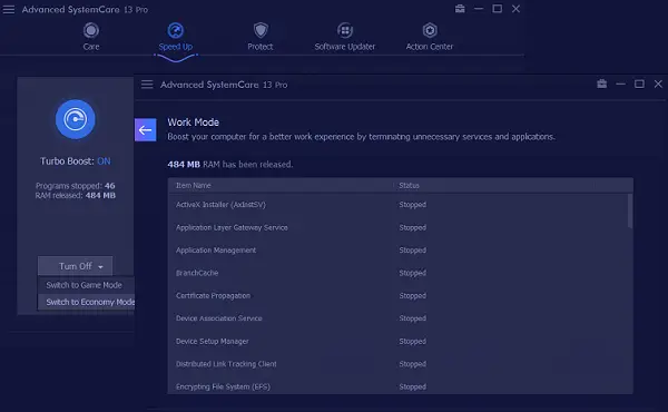 Turbo Boost Mode Advanced System Care Pro