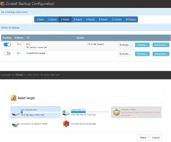 Backup Configuration Zinstall FullBack