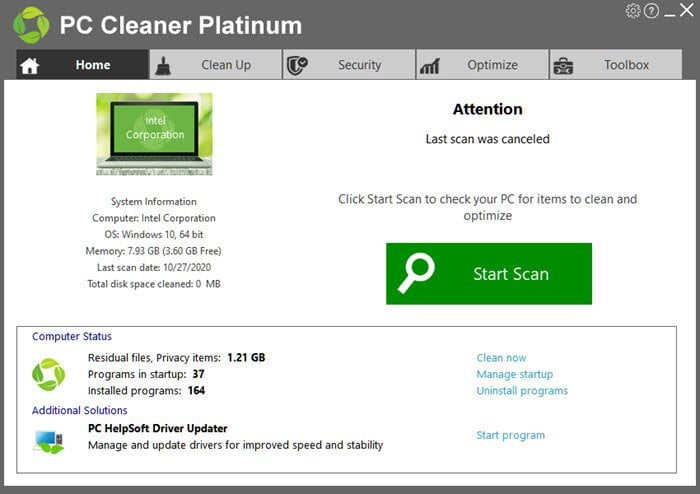 PC Cleaner Dashboard