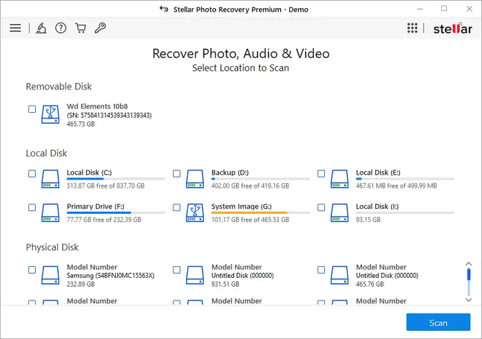 Stellar Photo Recovery interface