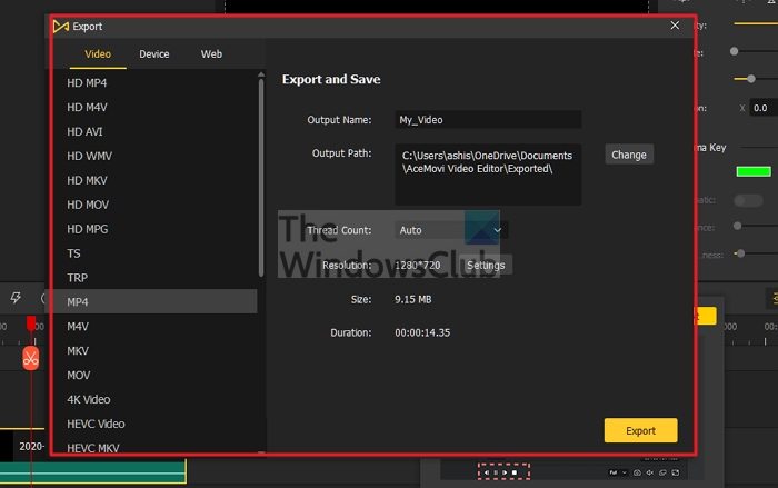 TunesKit AceMovie Video Editor Export