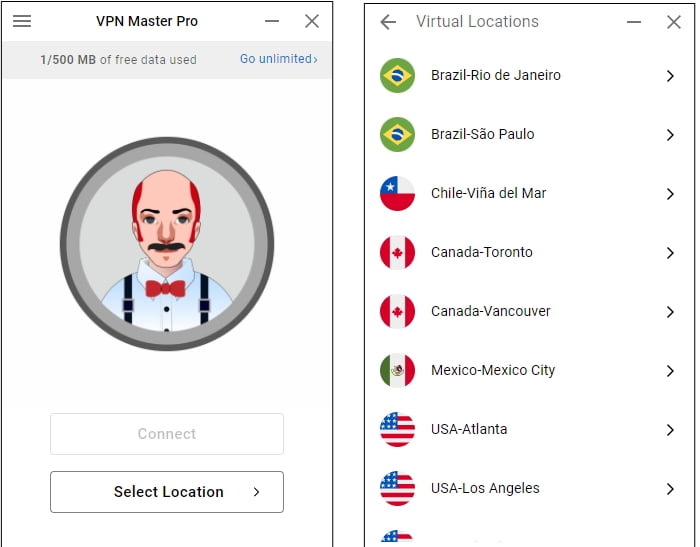 Select VPN Server Location to Connect