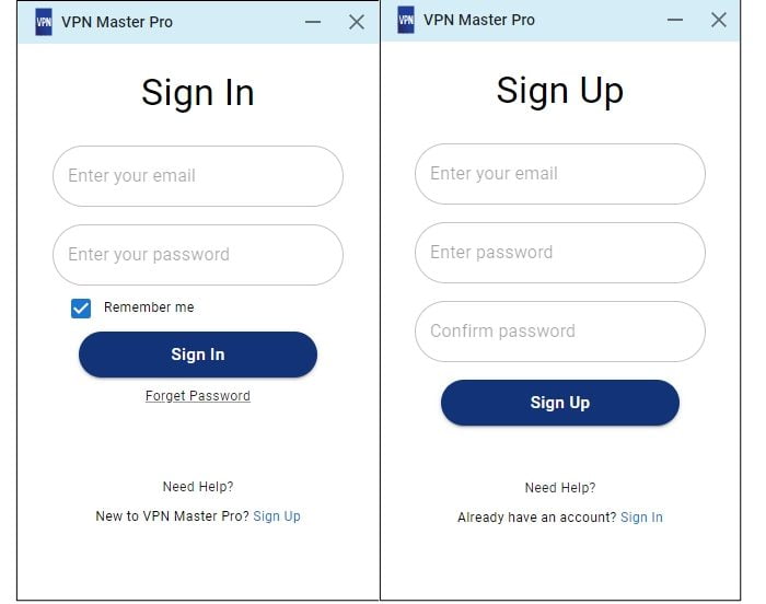 VPN Master Pro Sign up Sign In