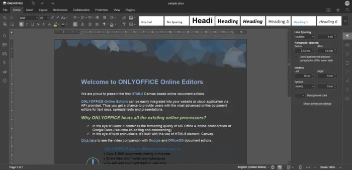 ONLYOFFICE Docs dark theme