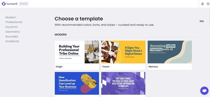 Lumen5 Choose a Template