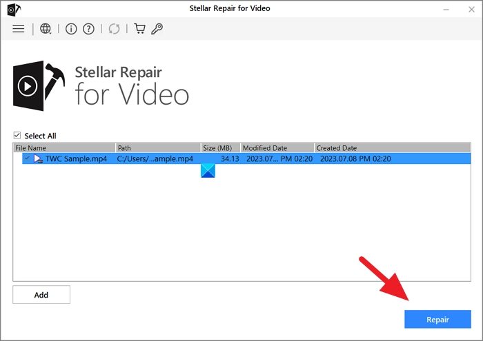 Repair video on Stellar Repair for Video tool