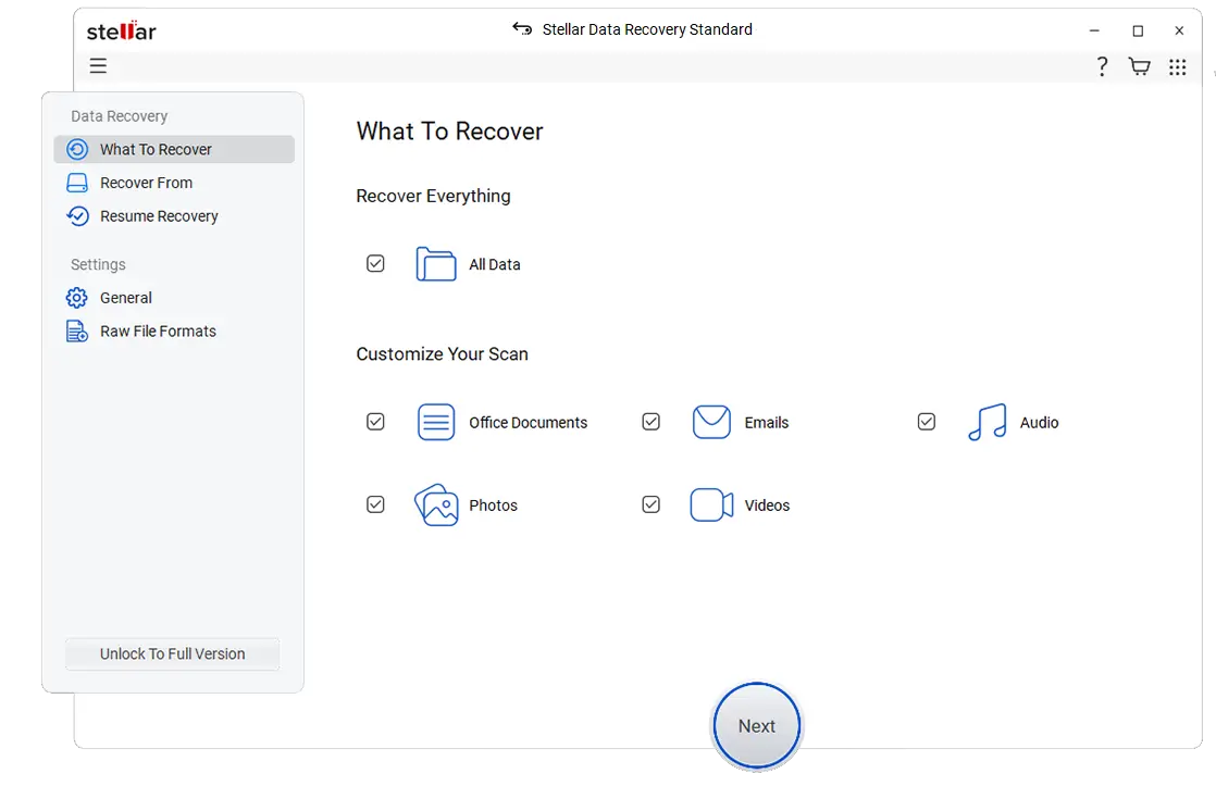 Open Stellar Data Recovery Select Drive