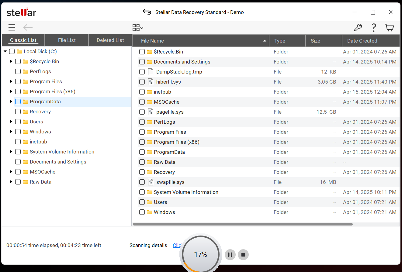 Steellar Data Recovery Scan Progress