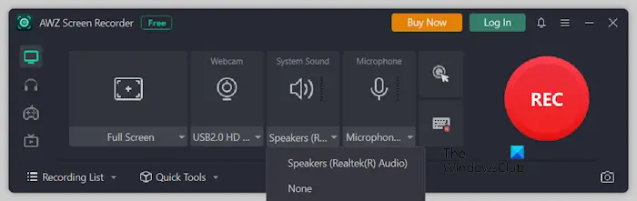 Select speakers for screen recording