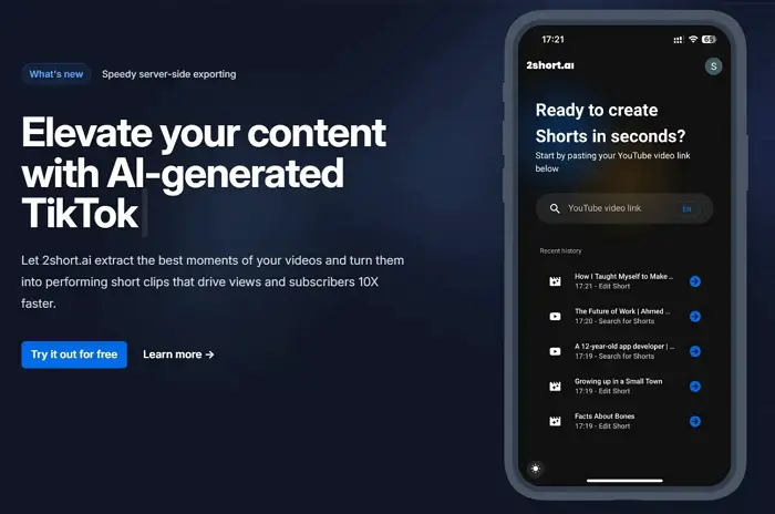2short.ai : Grow Your YouTube Channel 10X Faster using YouTube Shorts AI Maker