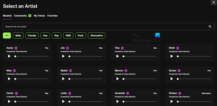 Artistas vocais de IA Musicfy Artistas vocais de IA Musicfy