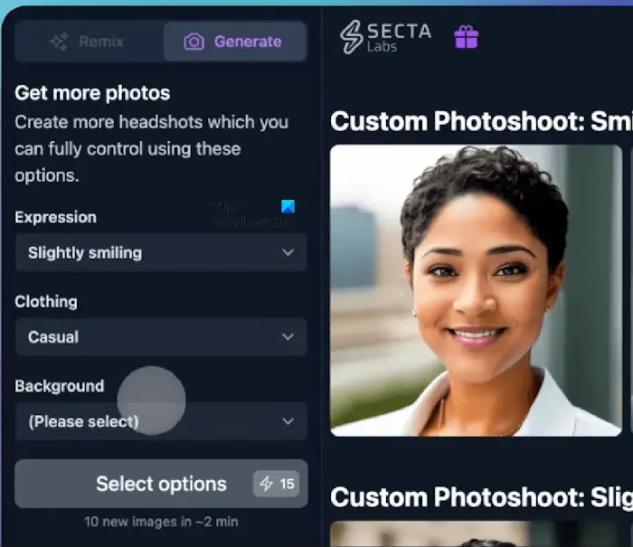 Generate photos with Secta AI Headshot