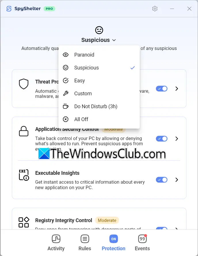 SpyShelter Security Modes