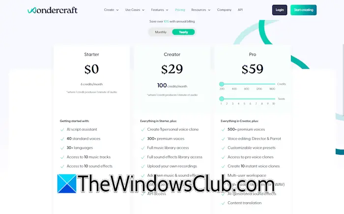 Wondercraft AI pricing plans