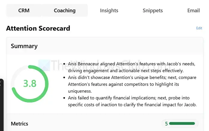 Attention AI Score card