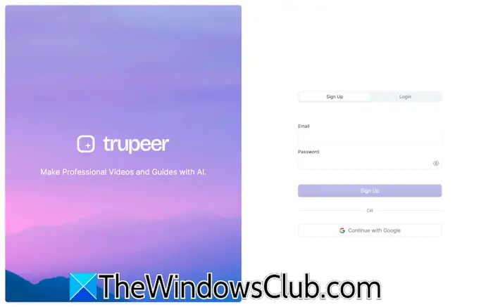 sign up on Trupeer AI