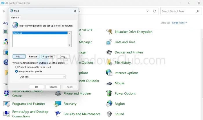 Create New Outlook Profile