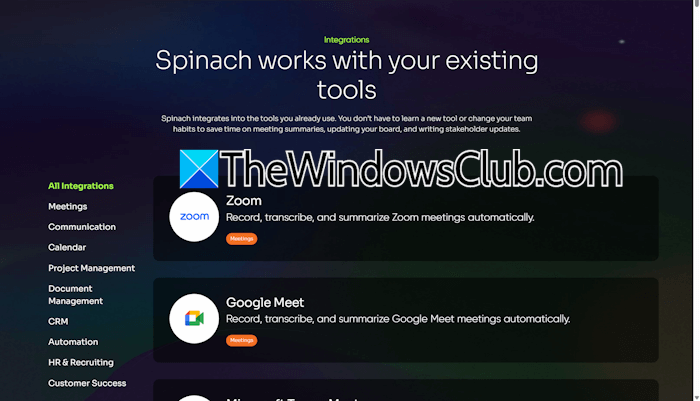 Spinach AI Integration Tools Spinach AI Integration Tools