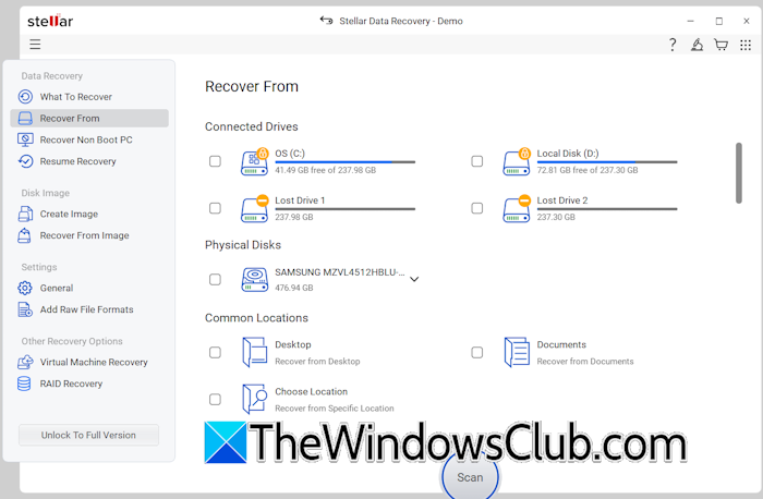 Stellar data recovery Lost Drive Scan