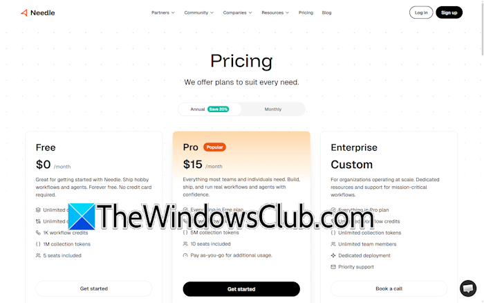 Needle app pricing plans