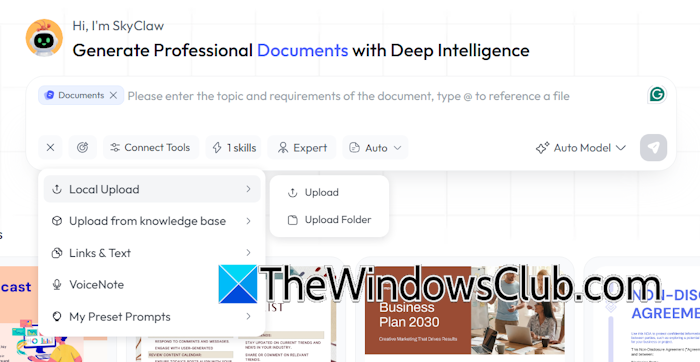 Options for document creation Options for document creation