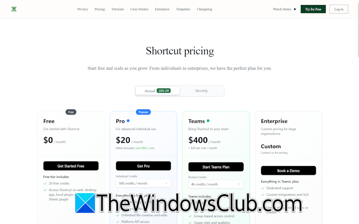 Shortcut AI pricing plans Shortcut AI pricing plans