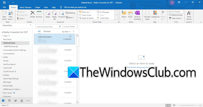 Outlook displaying the converted PST file with the original mailbox folder structure preserved Outlook displaying the converted PST file with the original mailbox folder structure preserved