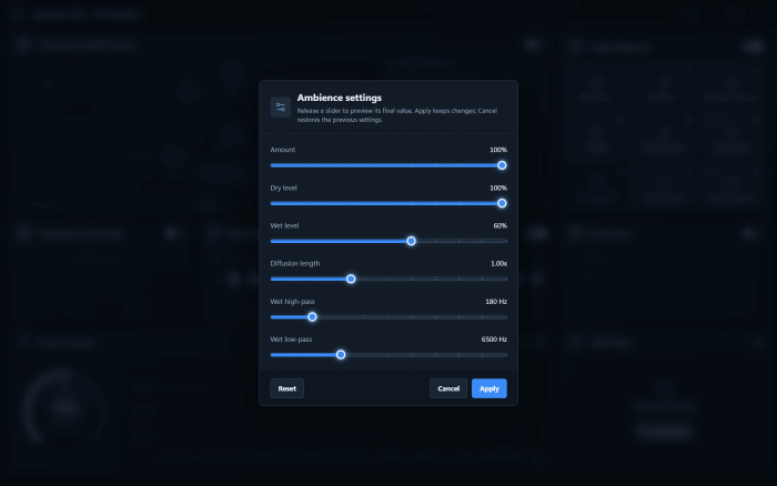 Several Audio Enhancer effects open their own settings dialog with live preview