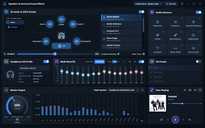 The built-in player makes it easy to A/B presets and headphone profiles against familiar tracks.